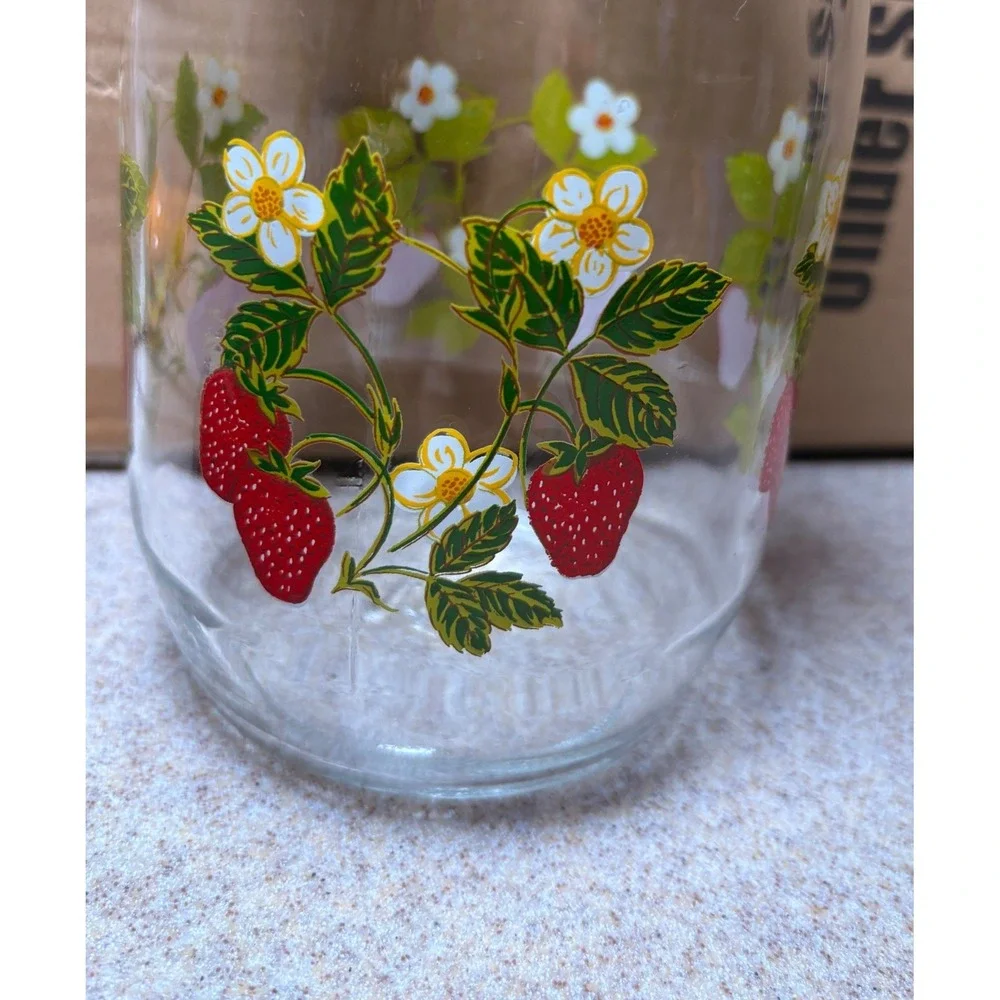 Arc France Strawberry Glass Canister 1.5L Clear Good Vintage Swing Top Jar